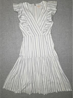 Rebecca Taylor Blue White Stripe Ruffle Midi Sundress Size L